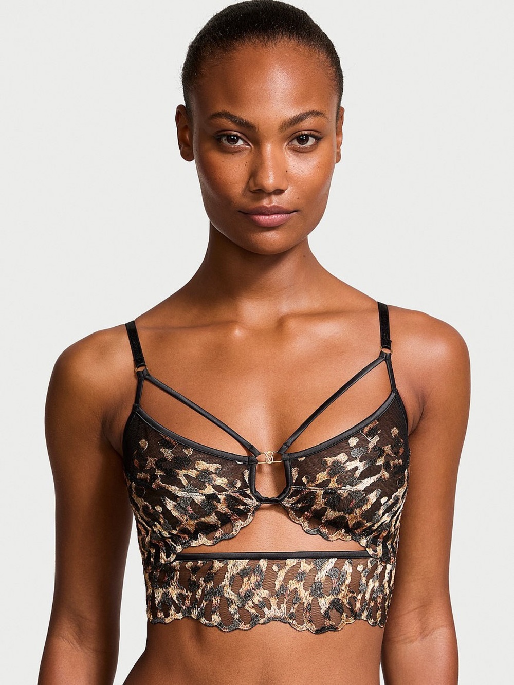 Victoria's Secret Leopard Lace Longline Bralette - Black & Gold